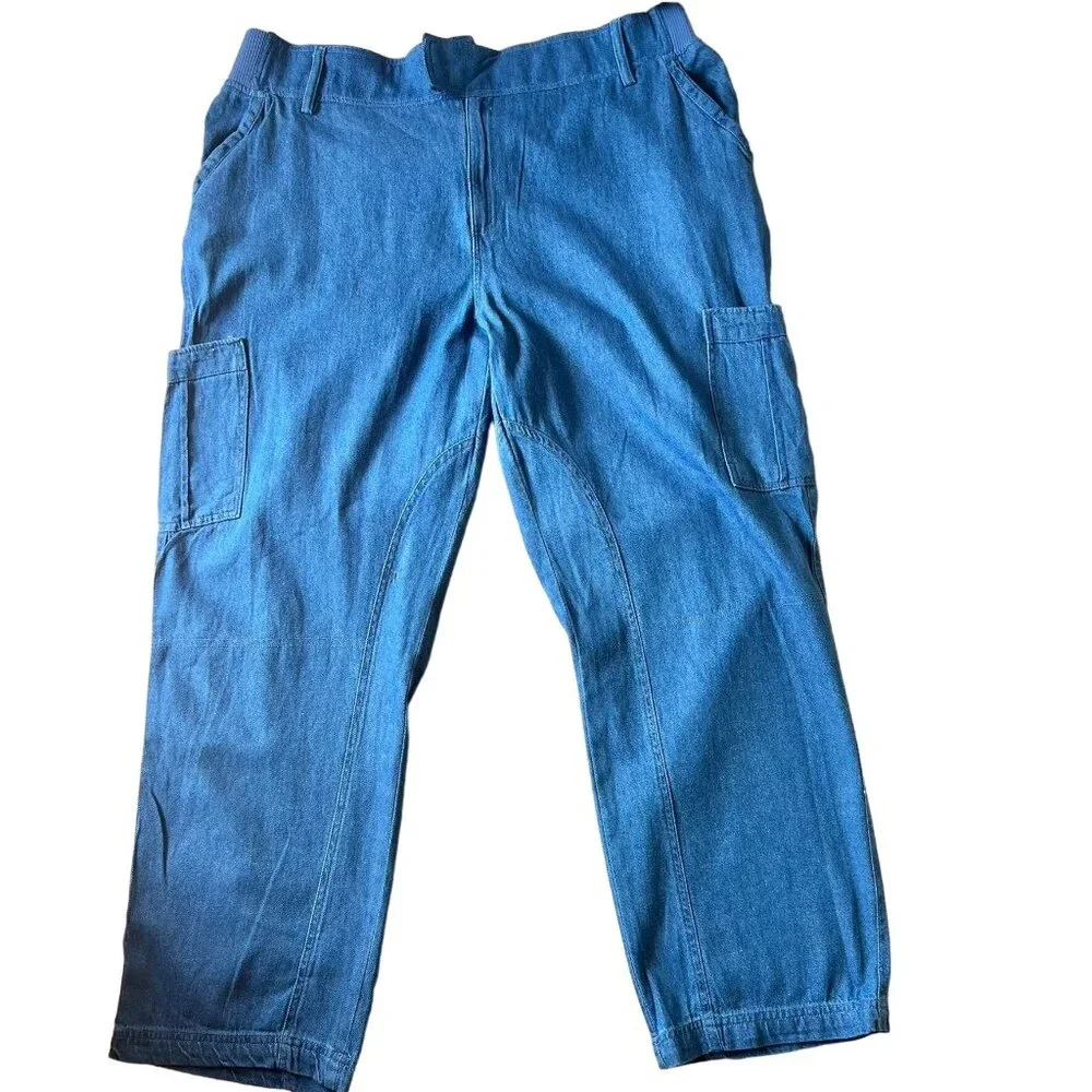 Women Within Size 22W Modern Fit Jeans Cargo Pants Needs Button Closure Blue - Picture 1 of 11